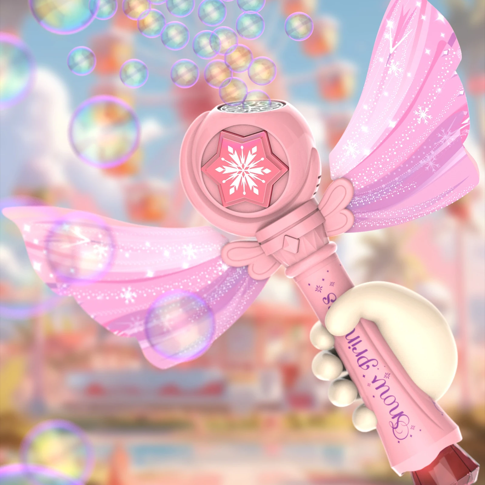 Varita de burbujas Snow Princess con luces LED y música, 2 modos, a prueba de fugas, perfecta para fiestas infantiles, diversión al aire libre y regalos