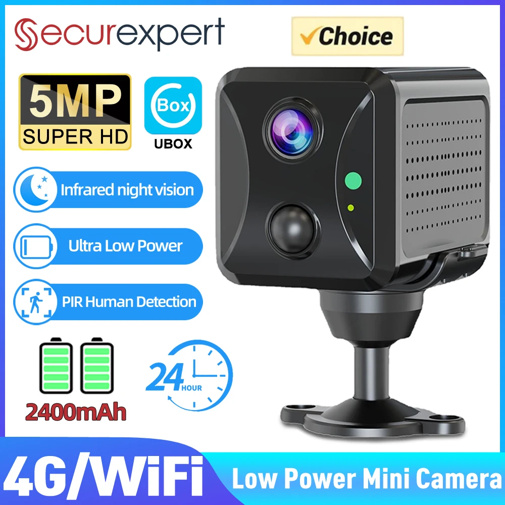 

Ubox 5MP HD 4G Sim Мини-камера малой мощности Wi-Fi 2400 мАч Батарея Камера видеонаблюдения Домофон PIR Обнаружение IP-камера наблюдения
