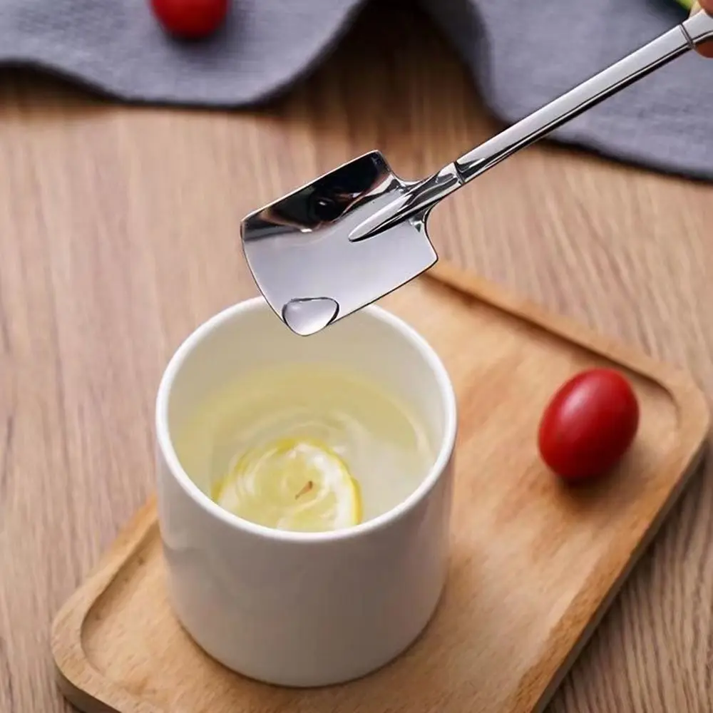 

10Pcs Appetizer Spoon Stainless Steel Dessert Spoon Mini Creative Shovel Spoon Square Head Cute Tea Spoon Party Supplies