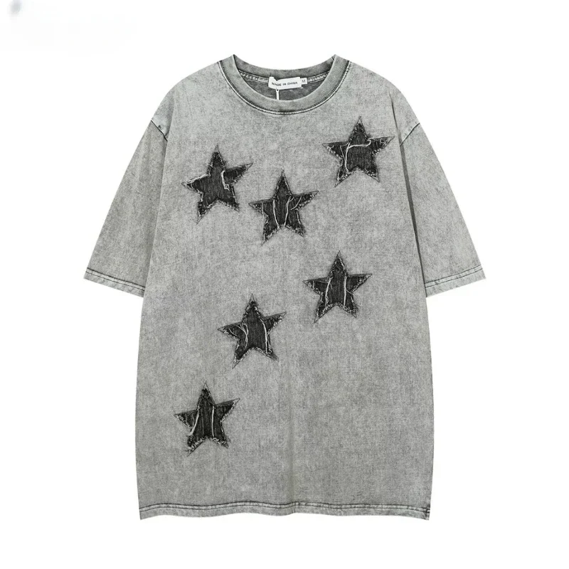 T-shirts Men American Retro Unisex Summer O-neck Star-design Fashion Harajuku Tees Gothic College Hip Hop Handsome Vintage Tops