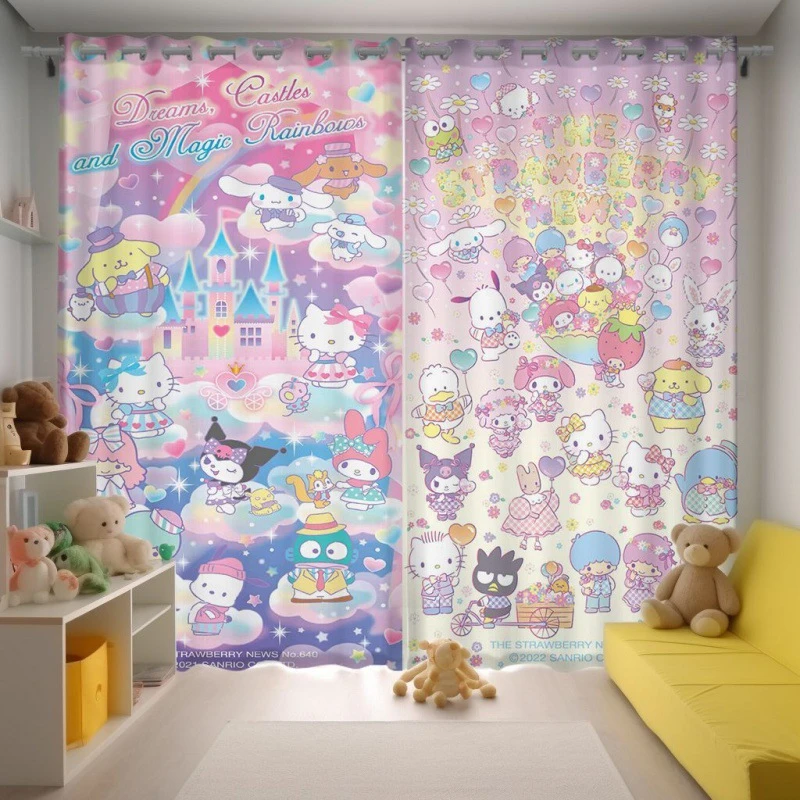 

Curtain New Cinnamoroll Melody Hello Kitty Girl Room Bedroom Children's Room Punch-free Blackout Floating Curtain Princess Style