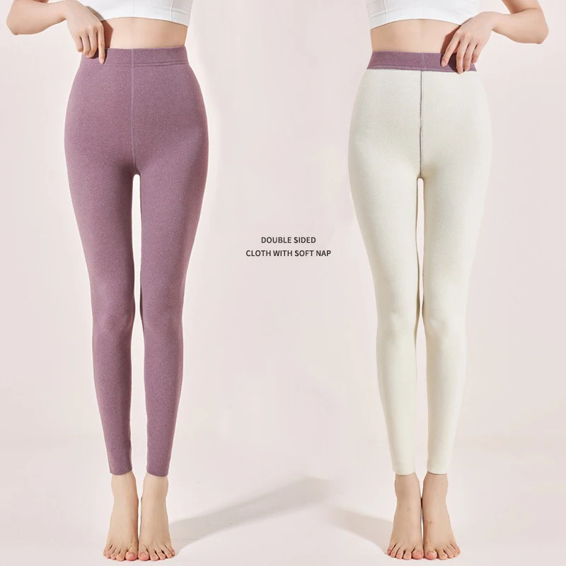 2024 Winter Women Classic Thermal Elastic Solid Color Leggings Female Comfortable Soft High Waist Thicken Fleece Skinny Pants