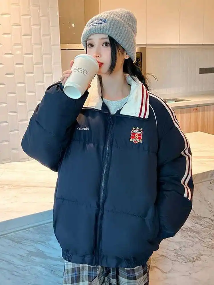 

Thiened Pilot Хлопковое пальто с воротником-стойкой Теплое ретро американское хлопковое пальто для зимних видов спорта для женщин Корейский свободный крой