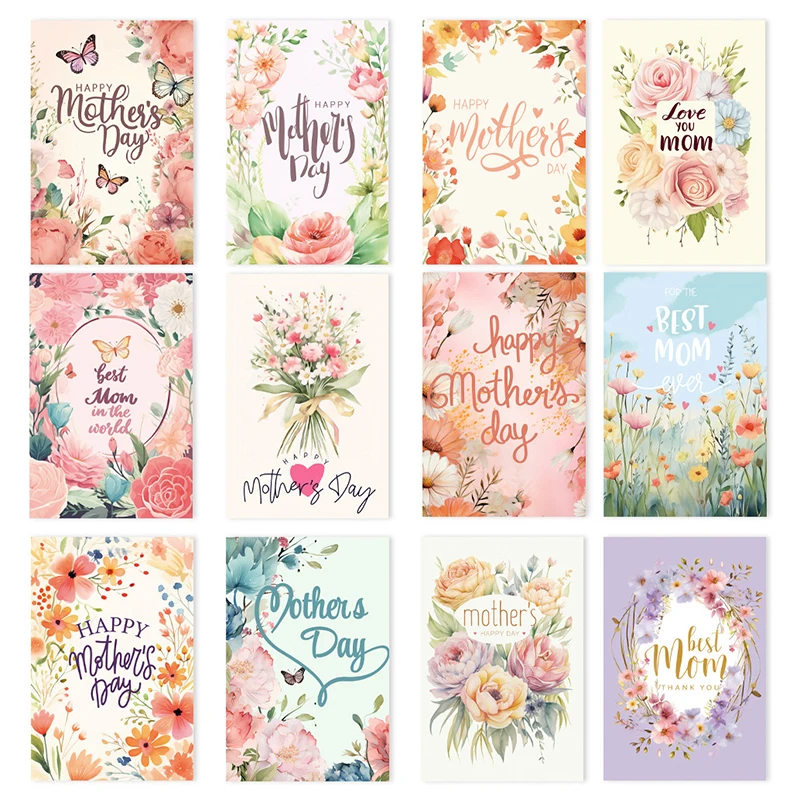 Mother's Day Greeting Cards With Sticky Envelopes, Floral Blank Note Cards, Gift Box For Mom