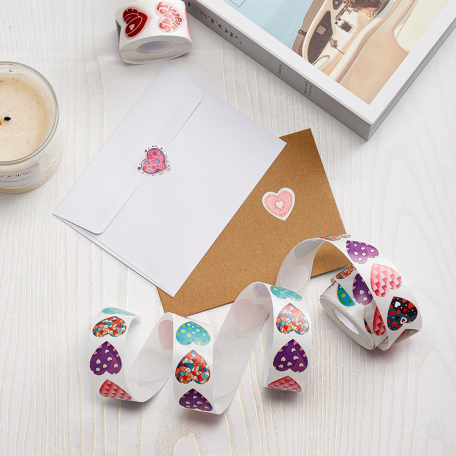 500 قطعة/لفة من ملصقات الحب، بطاقة تذكارية لعيد الميلاد والذكرى السنوية، عيد الحب، زينة هدية شكرًا لك، إلخ.