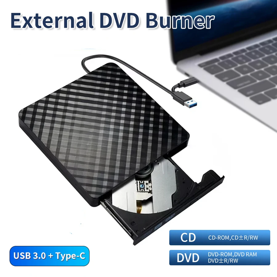 

Внешние оптические приводы CD DVD типа C USB 3.0 2-в-1 Защитный диск DVD-привод CD-плеер для ноутбука Настольный компьютер