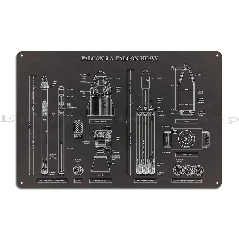 Spacex Falcon 9 And Falcon Heavy Blackboard Metal Sign Design Classic Bar Decoration Print Tin Sign Poster
