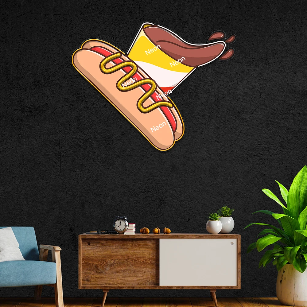 Hotdog Milkshake Neon Sign Light for Fast Food Shop Wall Hanging LED Lights Restaurant Kitchen Decoration Custom Neon Sign