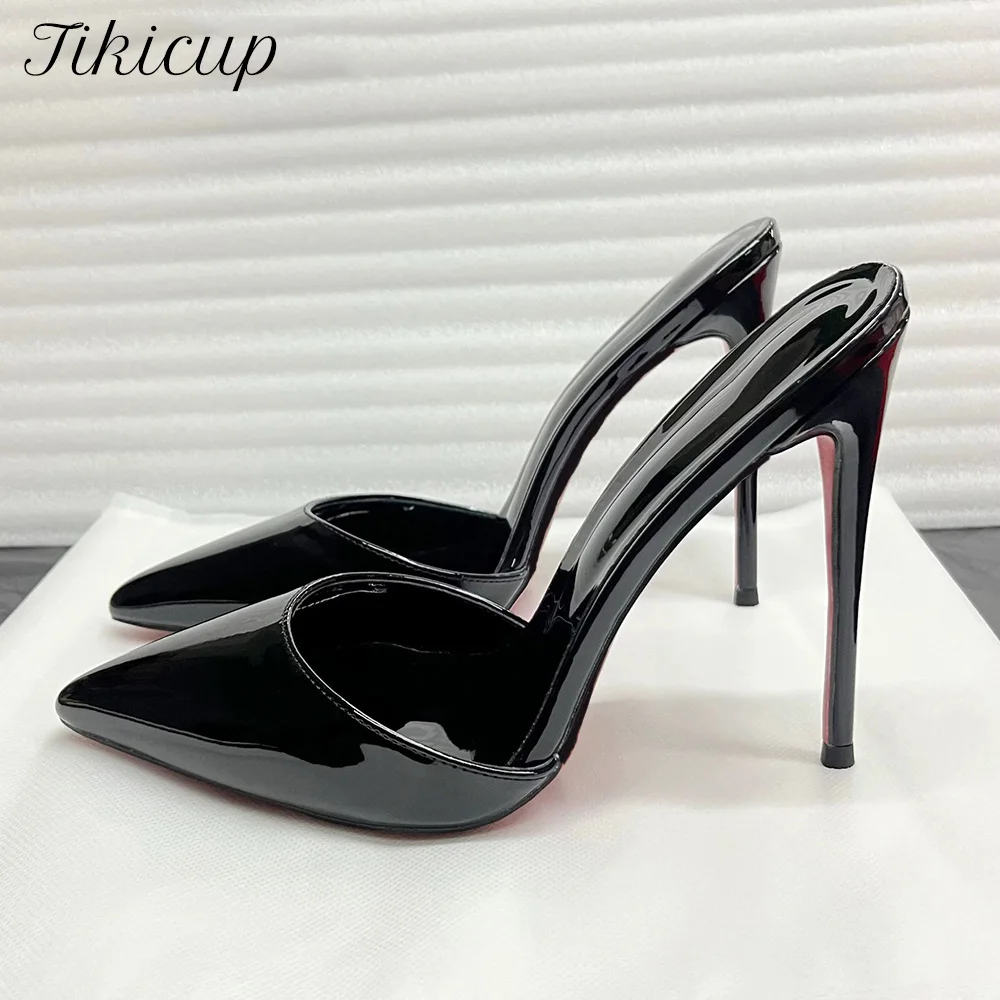 

Женские сандалии 12 см, пикантные черные тапочки на высоком каблуке, женские летние туфли-лодочки на шпильке с острым носком, вечерние модельные туфли для шоу