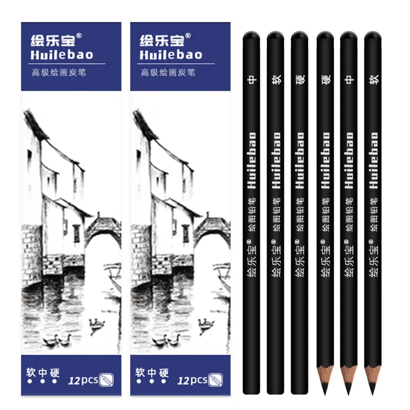 12pcs Sketch Charcoal Pencil Soft Medium Hard Graphite Lead Core Not Easy To Break Outdoor Sketching Drawing Graffiti Design