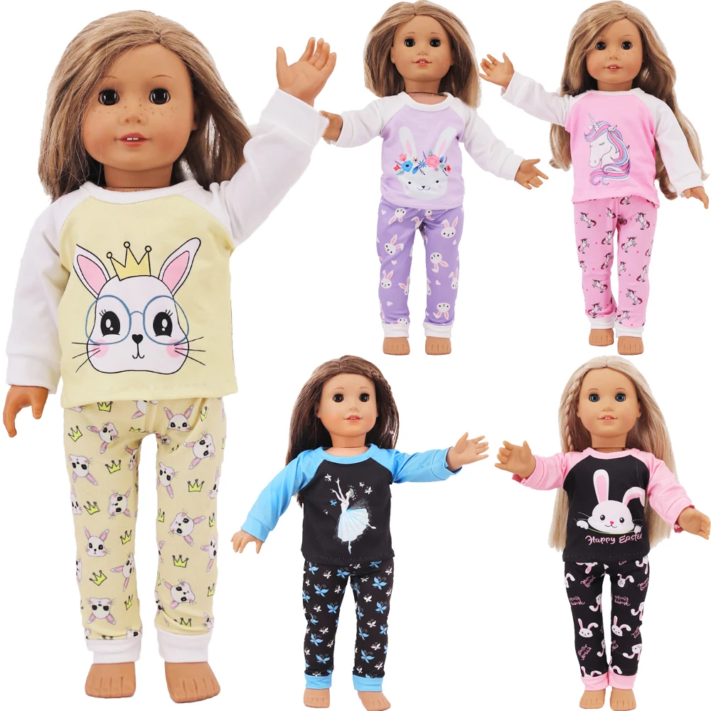 

Doll Clothes Panda/Rabbit Pajamas for 18inch Girl American Clothes & 43Cm Baby New Born Doll Clothing,Our Generation Accessories