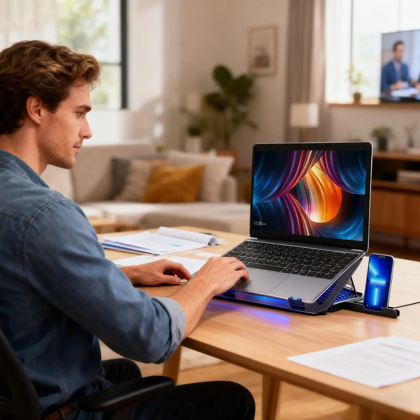 Laptop Cooling Pad Computer Heat Reduction Riser Laptop Stand With Fan For Desk Work Meeting Travel Office Bedroom