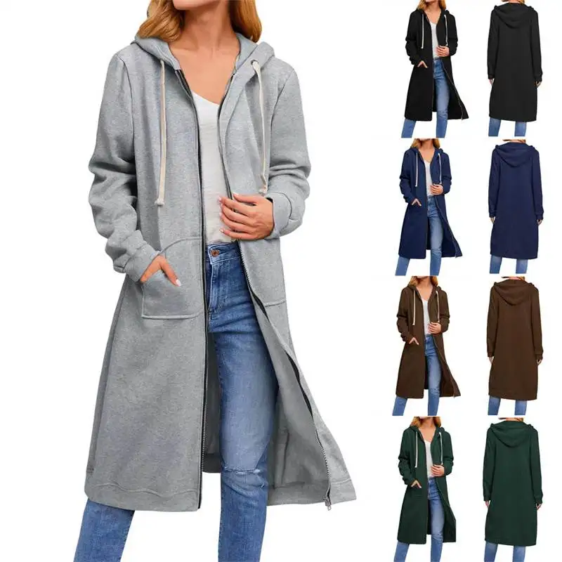 

Autumn Winter Women's Long Casual Cardigan Coat Street Sle Organic Cotton Zipper Handbag ket Splice Medium Length Loose Fit