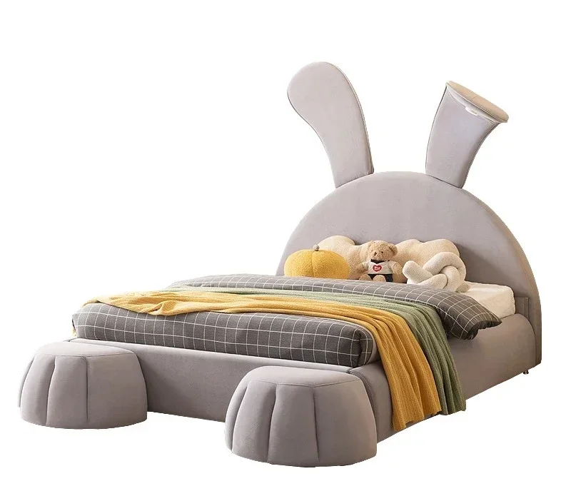 A Backrest Frame Kids Bed Luxury Modern Princesse Girls Wooden Bed Bedroom Children Big Cama Matrimonial Home Furniture