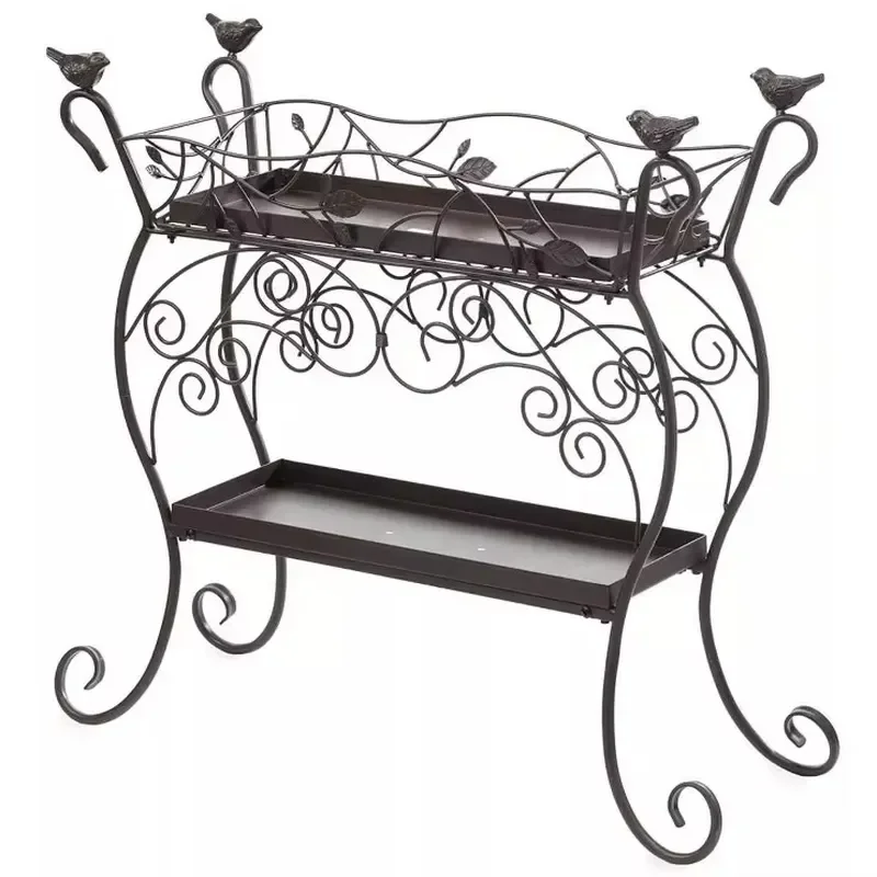 for Plow & Hearth Two Shelf Cast Iron Plant Stand With Birds