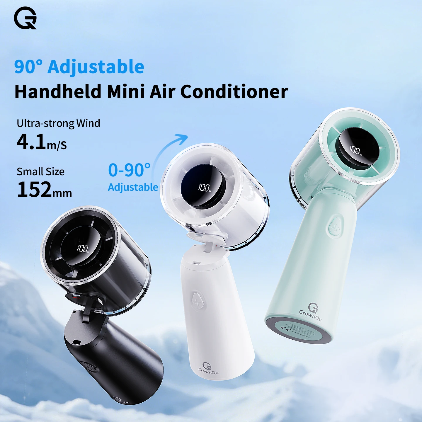 

Handheld Turbo Fan 90° Adjustable with Digital Display 100-level Free Control High Speed Outdoor Fan Rechargeable 3000mAh
