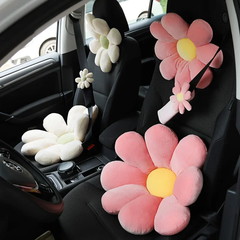 Oreiller de cou de voiture mignon pour femme, coussin de repos de sauna, coussin lancé de voiture, fleur décorative, accessoire de ceinture de