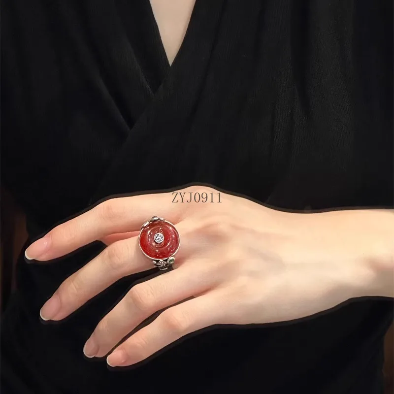 925 prata ágata fivela de segurança anel feminino retro novo estilo literário chinês e étnico jóias