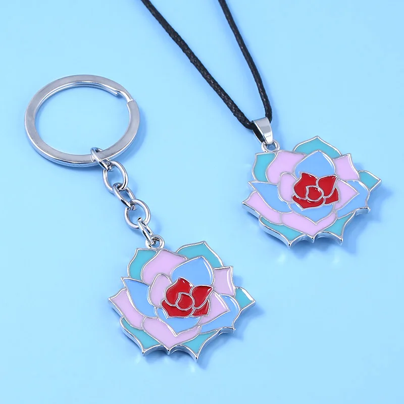 سلسلة مفاتيح ليلية للرجال والنساء ، قلادة زهرة الورد الأزرق ، حلقة مفاتيح تأثيري ، مجوهرات ، ملطخة بالدماء