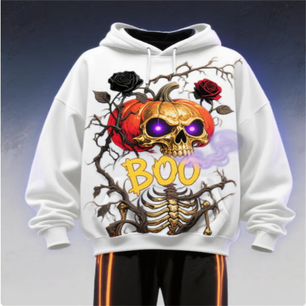 Halloween Terrifying Pumpkin Pattern Men's Hooded Sweatshirts Autumn Winter Long Sleeve 3D Printed Street Horror Hip Hop Hoodies