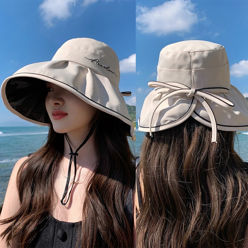 

2025 New Women's Fishing Cap Summer Black Glue Sunshade Large Brim Hat Face Sunscreen Anti-UV Sun Hat Wide Brim Hat