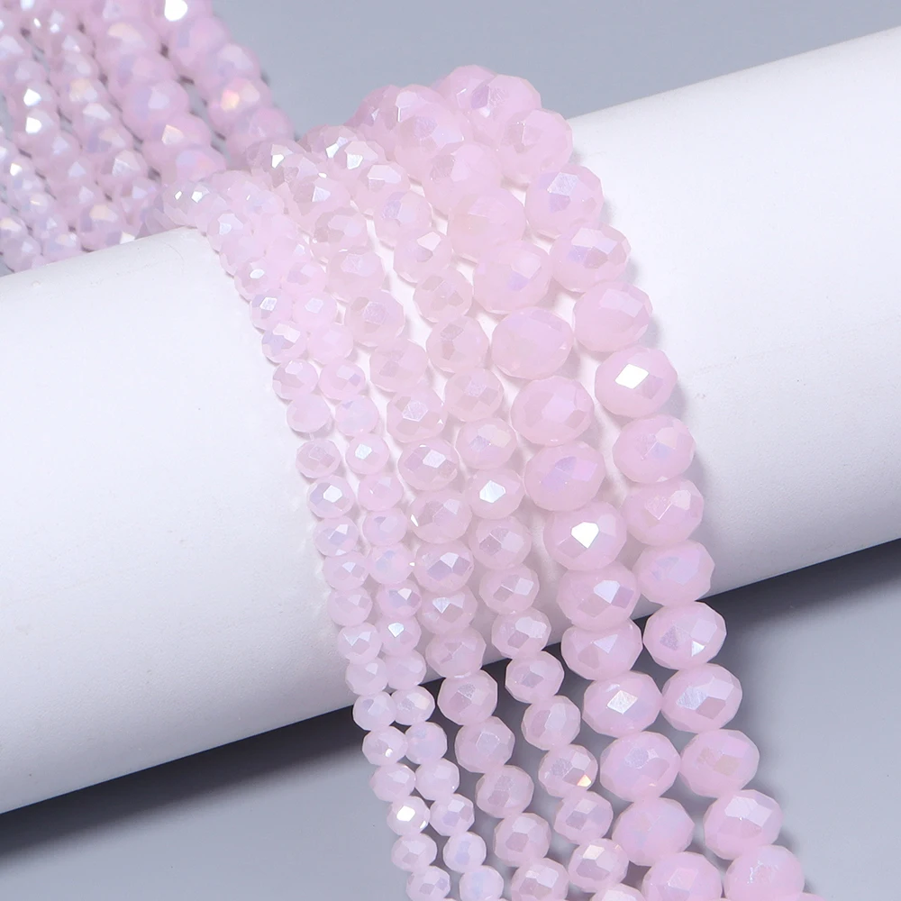 1 Strand 4/6/8mm Pink Jade Faceted Crystal Beads Glass Loose Spacer Beads For Jewelry Making DIY Bracelet Necklace Accessories