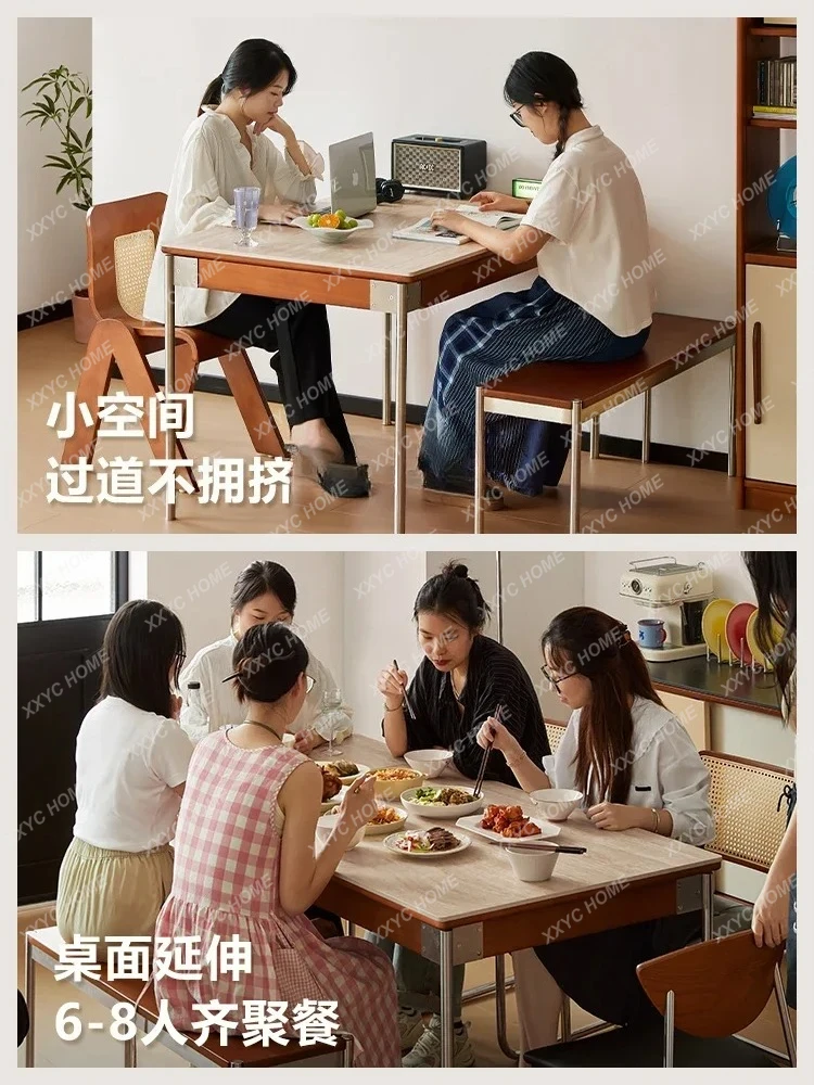 WSSlate Folding Dining Table Vintage Style Extendable Small Apartment Home Use Travertine Table Dining Chairs