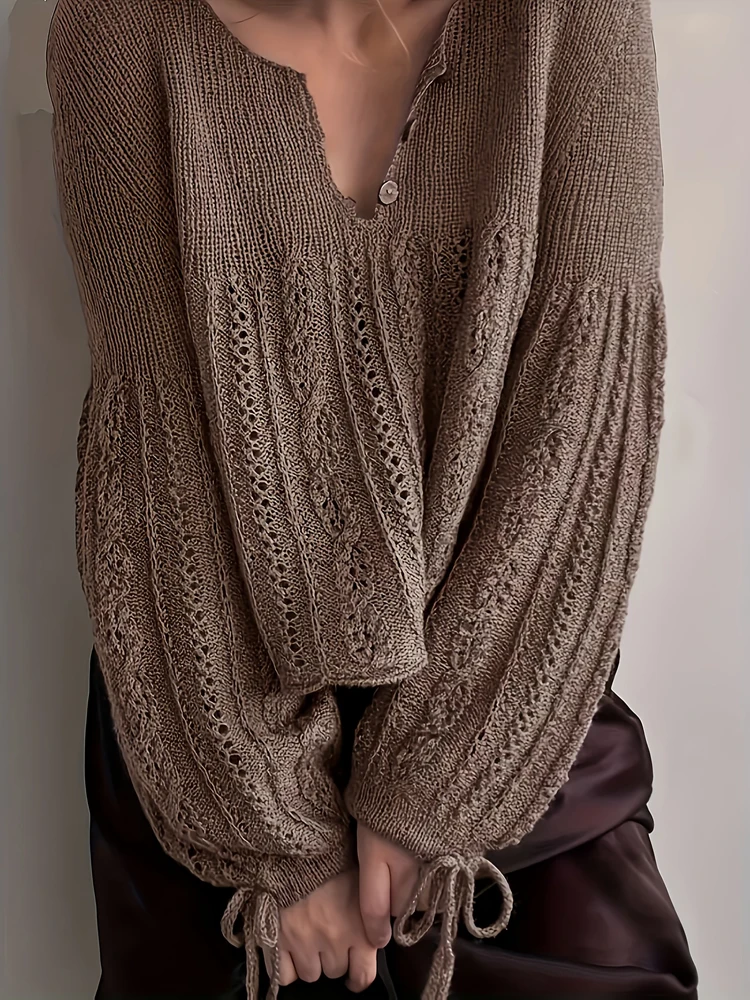 

2025 Autumn/Winter New Arrivals Women's Vintage Solid-Colour Knitwear Casual V-Neck Pullover Sweater For Everyday Wear