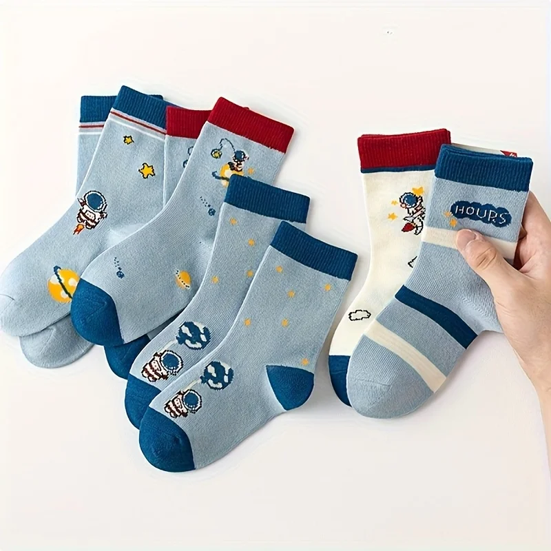 

Children’s Astronaut Mid-Calf Socks 5 Pairs – Cartoon Sports, Boys, Autumn & Winter