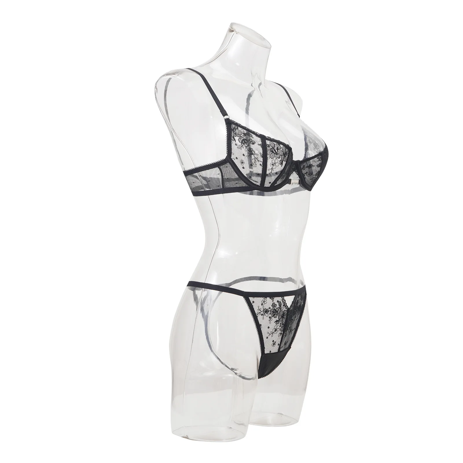 

Lace Sheer Bra Cute Women's Pajama Set With Panties Embroidery Sexy Lingerie Push-Up Body Bras Femme Sleepwear Sets