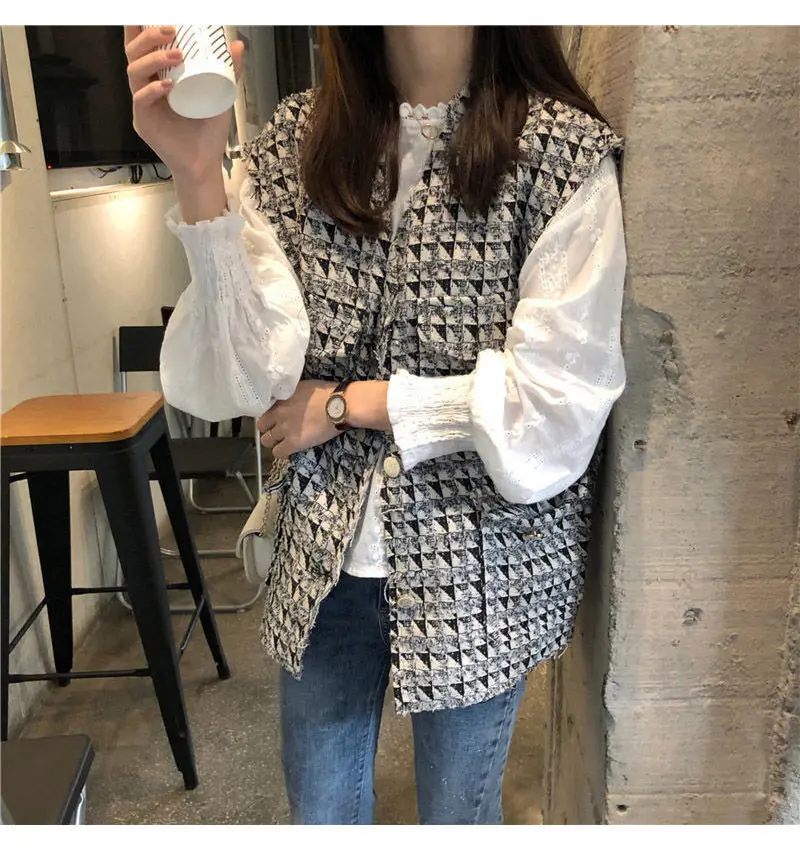 Gilet ampio da donna autunno giacca senza maniche camicia a maniche lunghe set top da donna