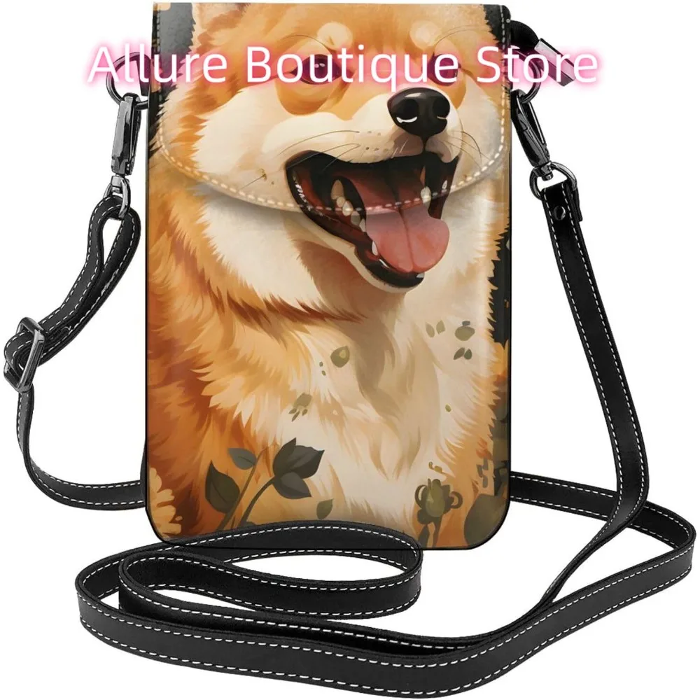 

Adorable Shiba Inu Dog Flowers Crossbody Bag for Women PU Leather Small Travel Cell Phone Pouch Lightweight Mini Phone Purse Wal