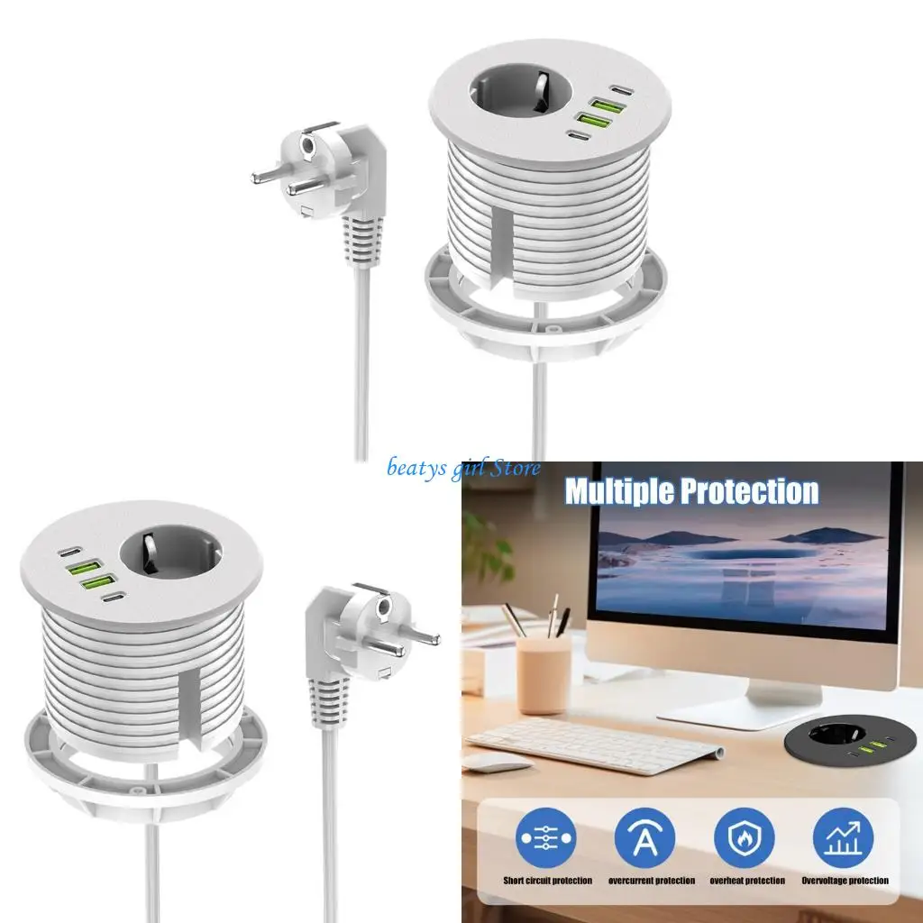 

C7AB Embedded Lock European Power Outlet Power Strips With 1 Schuko 4 USB Port 65W