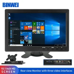 Binwei-Monitor de carro com câmera de backup VGA, tela, sistema de segurança doméstica, mini TV, PC, computador, 10,1 