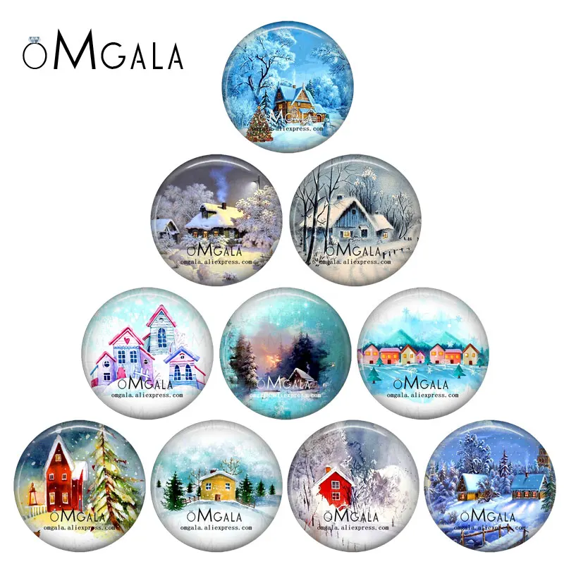 Christmas Winter Country House Art Patterns 12mm/16mm/18mm/20mm/25mm Round photo glass cabochon demo flat back Making findings