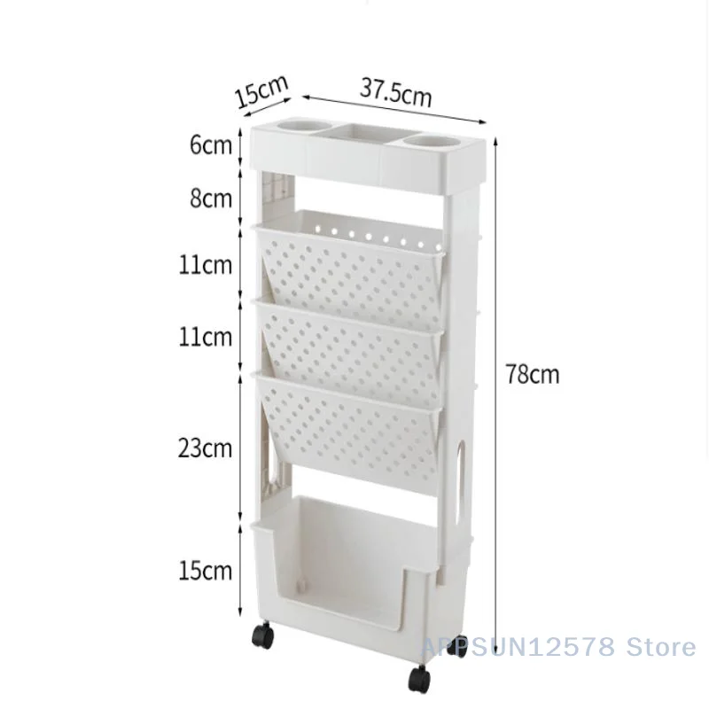 رف تخزين رف كتب متحرك وقابل للفصل مكون من 5 طبقات مع عجلات لتوفير المساحة رف مجلة ورف تخزين الوجبات الخفيفة #6