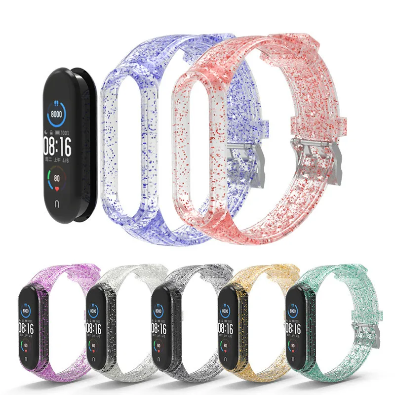 Correa brillante para Xiaomi Mi band 4 y 5, repuesto de silicona transparente para pulsera Xiaomi mi band 4 y Mi band 5