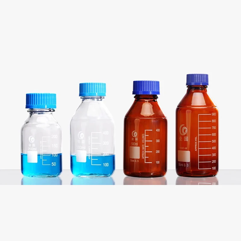 2PCS/1PC Lab Clear Brown Screw Cap Reagent Bottle Sealed Bottle Glass Lab Sample Bottle