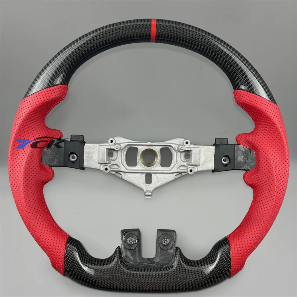 For Dodge Charger Challenger RT 2011 2012 2013 2014 Customized Carbon Fiber Red Perforated Leather Steering Wheel