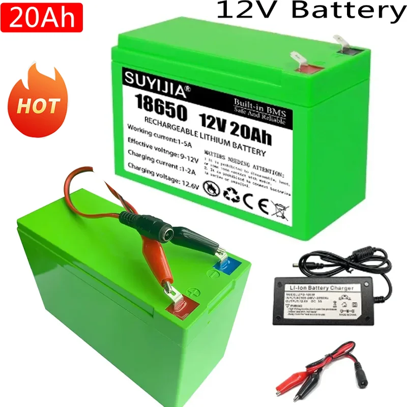 18650 Lithium Battery Pack 12V 20Ah Built-in 30A BMS for Solar Energy Electric Vehicle Li-ion Electric Lighting Outdoor Battery