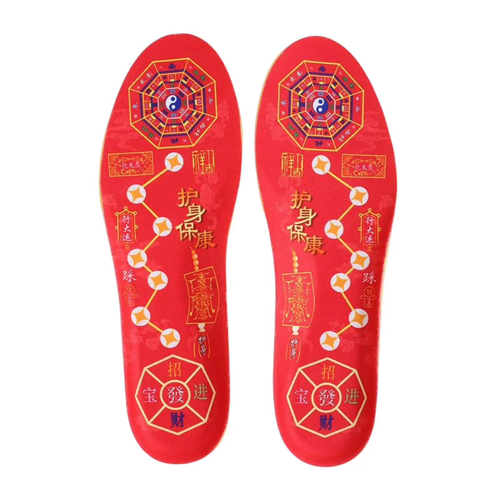 Chinese Red Insoles, Women Men Shock Absorption Foot Pads Wear Resistant Shoes Inserts for Walking Skiing Camping Climbing