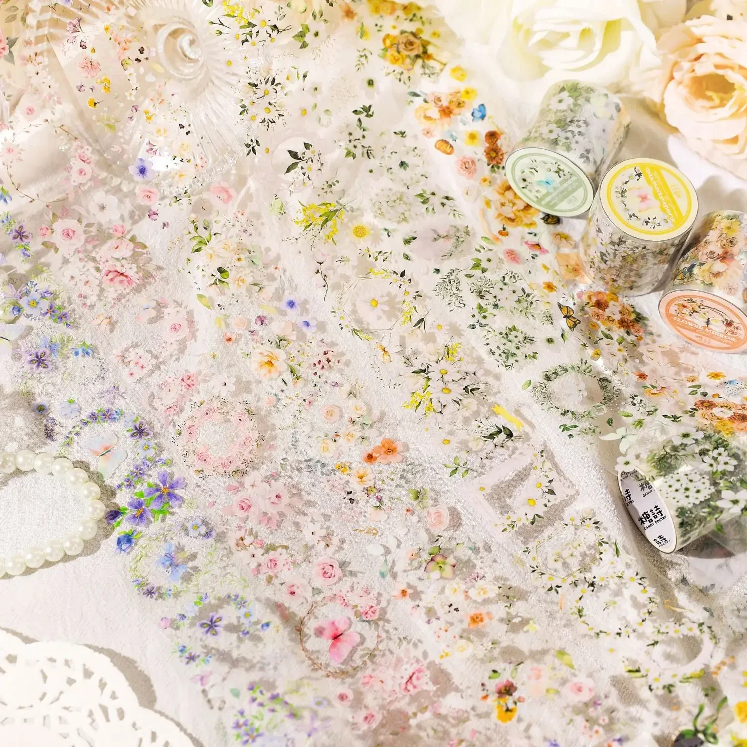 40mm*200cm شفاف PET پھول واشی ٹیپ Kawaii آرائشی ماسکنگ برائے اسٹیکر سکریپ بکنگ پیاری جرنل اسٹیشنری #1