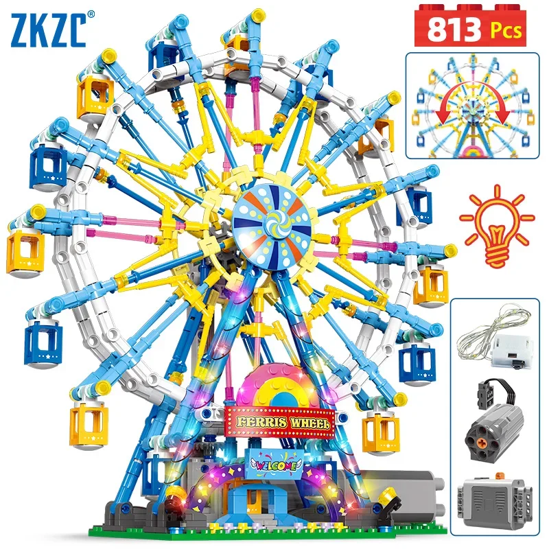 

City Friends MOC Rotating Ferris Wheel Building Blocks Electric Bricks with Light Toys for Children Christmas Gifts