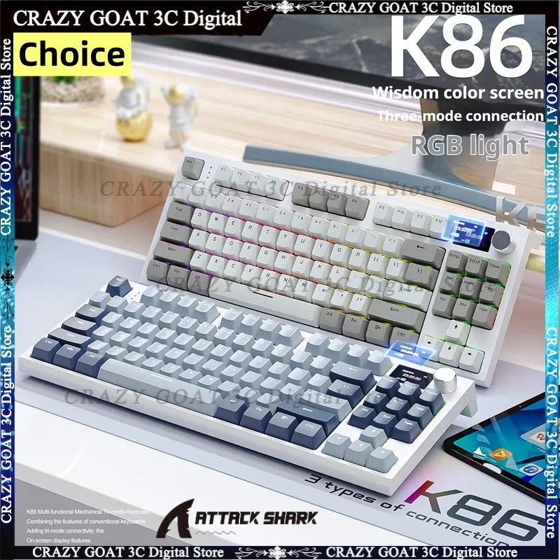 

Attack Shark K86 Bluetooth Keyboard 75% 3mode USB/2.4G/Bluetooth Wireless Keyboard Layout RGB Light Hot-Swap Gaming Keyboads