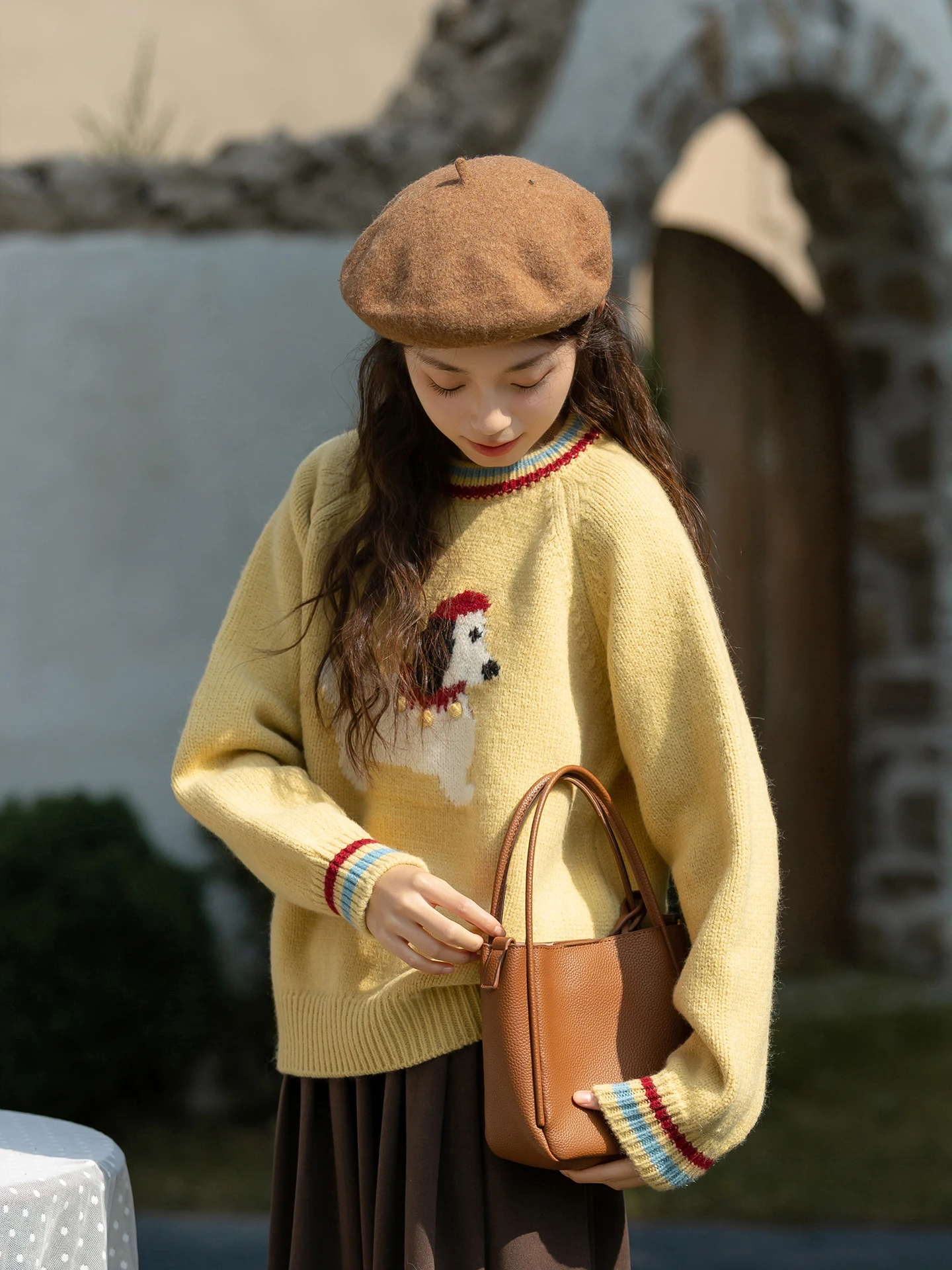 

Soft Color Left Bank Air Cartoon Dog Knitwear Women's Faion Spring New Cute Anti-aging Snugly Knitted Top