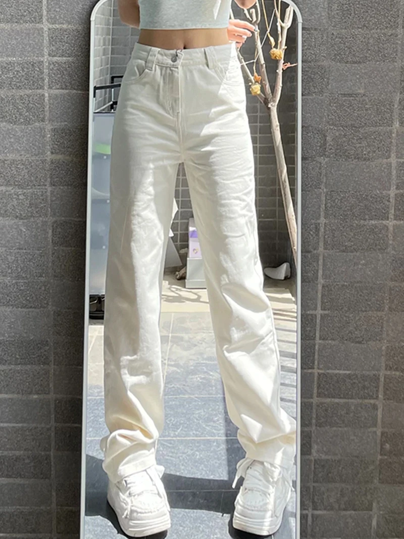 

White Straight Leg Jeans Men's Summer Thin American High Street Cleanfit Slimming Cool Elastic Pants mid Waist Long Trousers