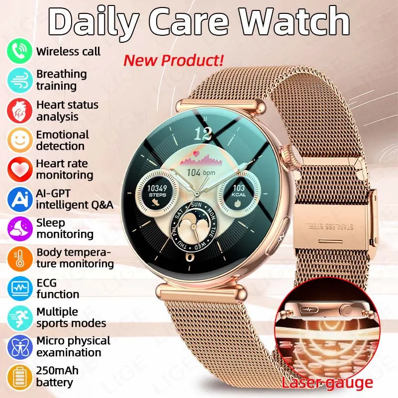 New 1.32inch Smart Watch Women Health ECG Sport Ladies Smartwatch Full Touch Screen BT Call Custom dial Smartwatch For Women IOS