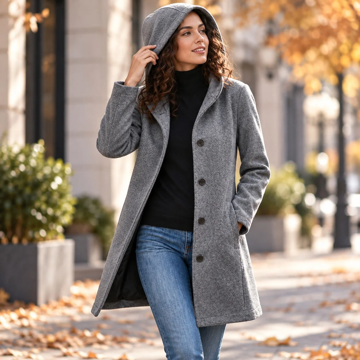 Casual Pocket Coat with Elegant Commuting Single Breasted Multi Button Long Sleeve Regular Sleeve Long Length Women Coat