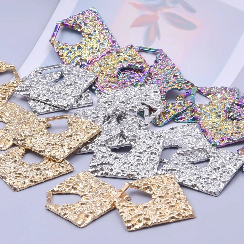 6Pcs/Lot Stainless Steel Assorted Big Hammered Irregular Charms DIY Embossing Round Heart Earrings Pendant Jewelry Material