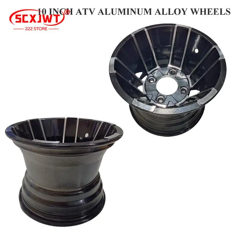 All-Terrain 10-inch Aluminum Alloy Front & Rear Wheels Set for ATV Go-Karts Four-wheelers Tires 22/20X10-10  23/21X7-10